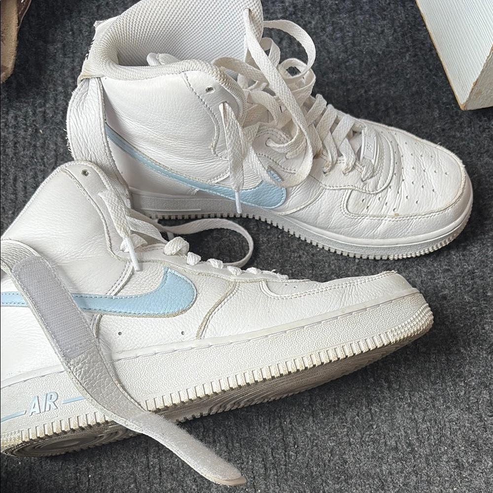 Nike White and Light Blue Women's Sneakers